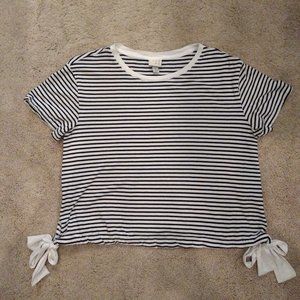 Striped side-tie cropped tee